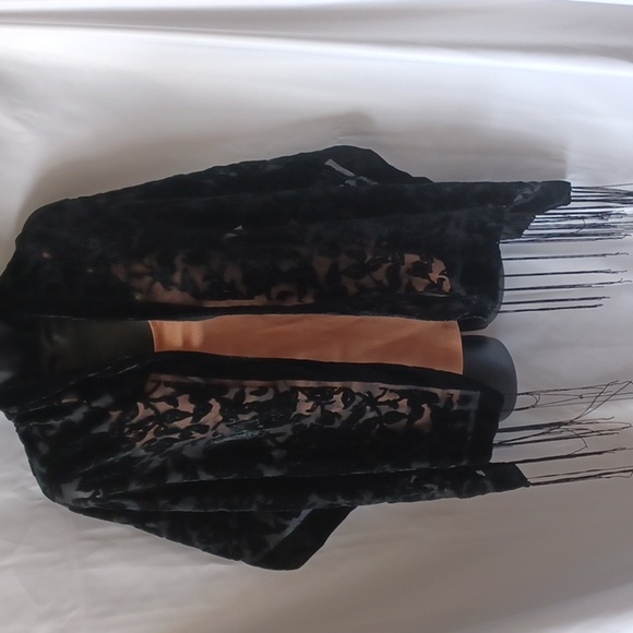 Velvet (Silk blend) Scarf Shawl with Fringe Black, 20 x 60 + fringe - Picture 1 of 5